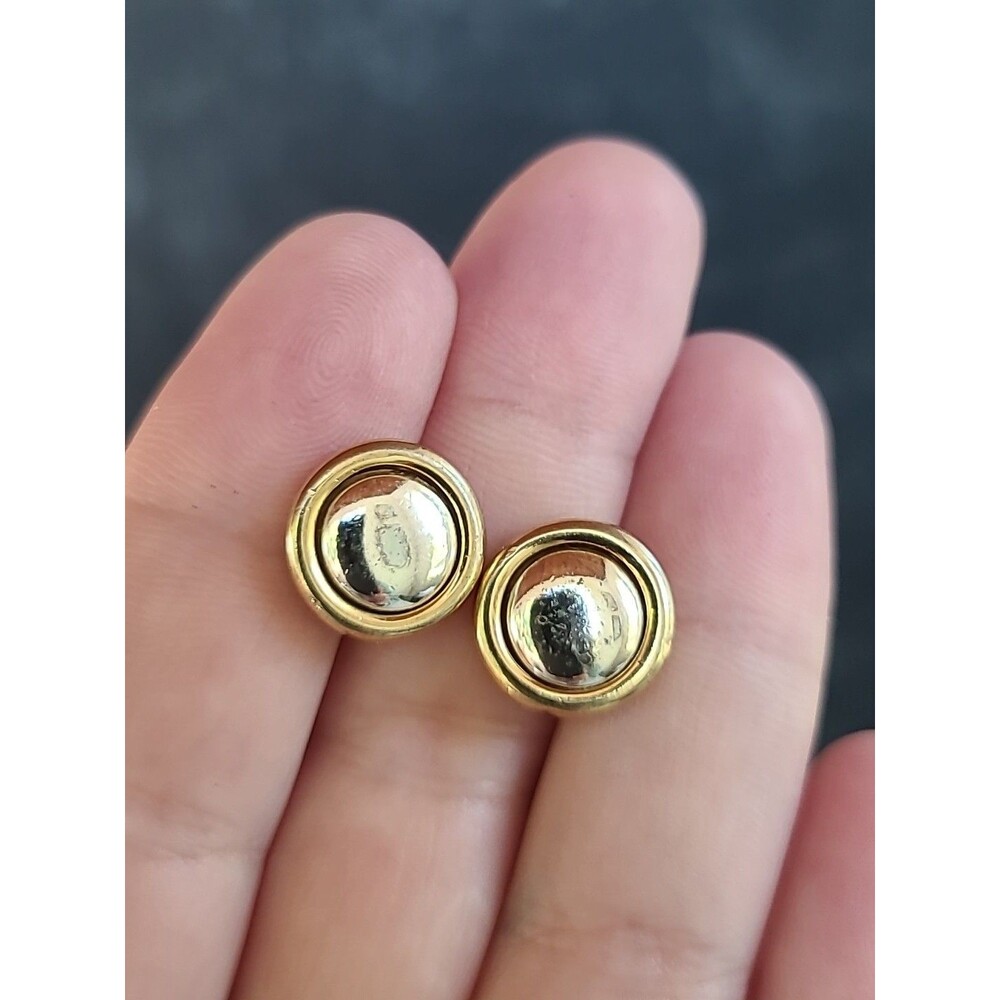 Two Toned Metal Circular Stud Earrings Vintage Costume Jewelry